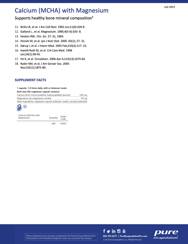 Calcium (MCHA) with Magnesium - Pharmedico