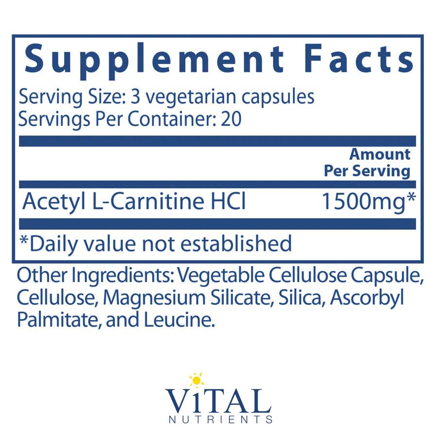 vital nutrients acetyl l carnitine Acetyl L-Carnitine 500mg - Vital Nutrients