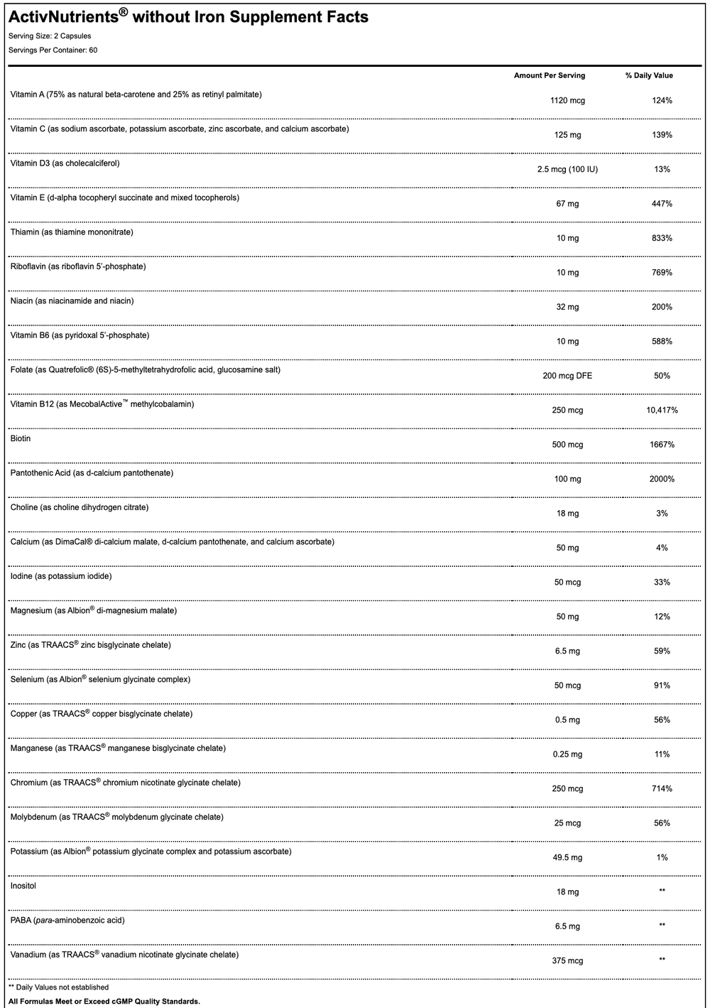 activessentials supplement facts