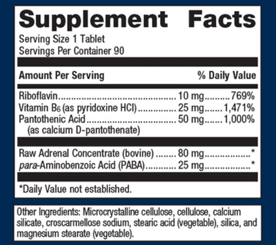 Adrenogen label and supplement facts
