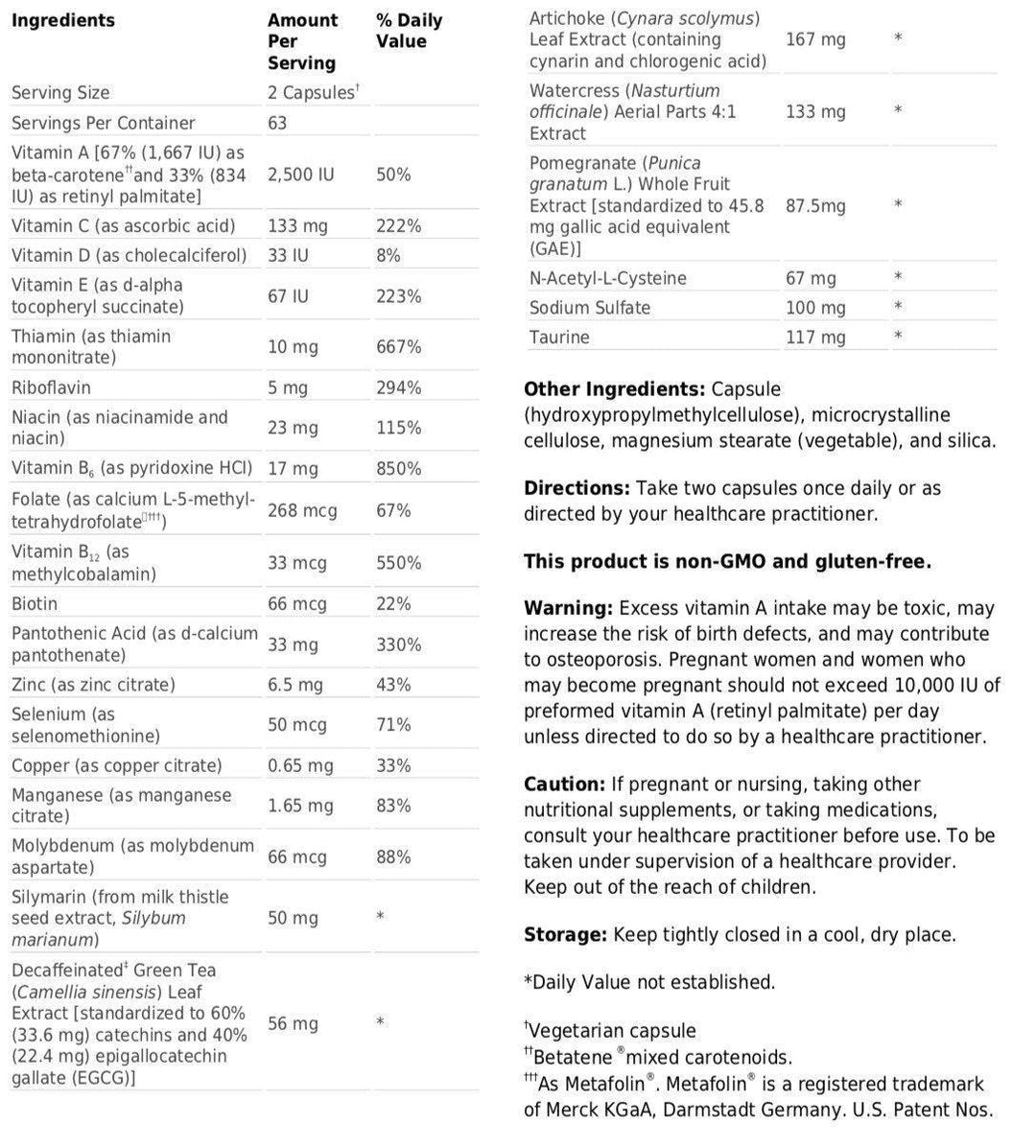 AdvaClear supplement facts