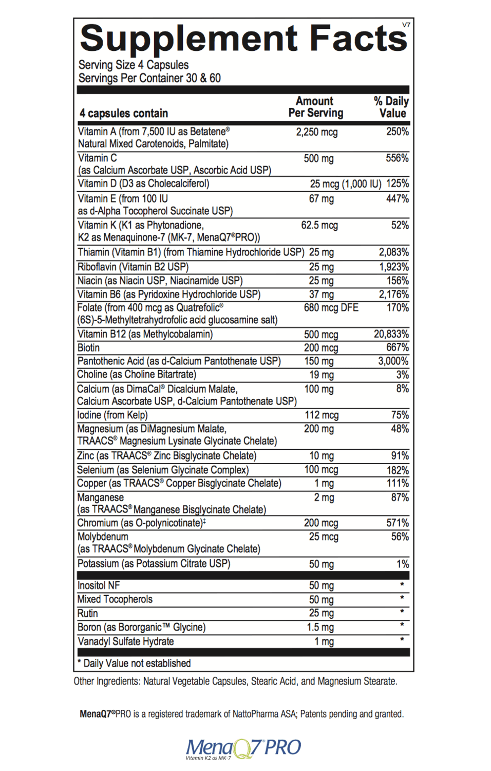 Alpha Base Capsules withOUT Iron supplement facts - Pharmedico