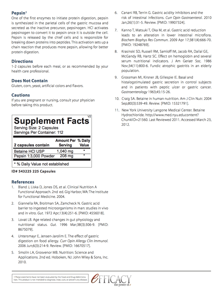 Betaine and Pepsin clinical references -  Pharmedico