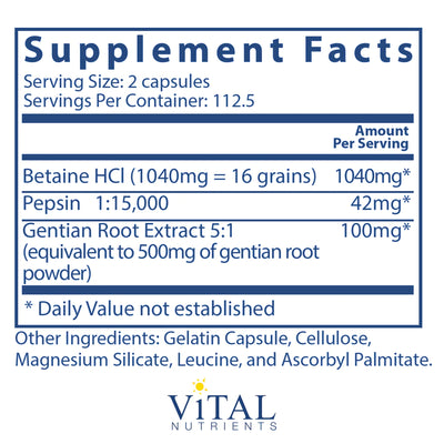 Betaine HCl Pepsin Gentian Root Extract - Pharmedico