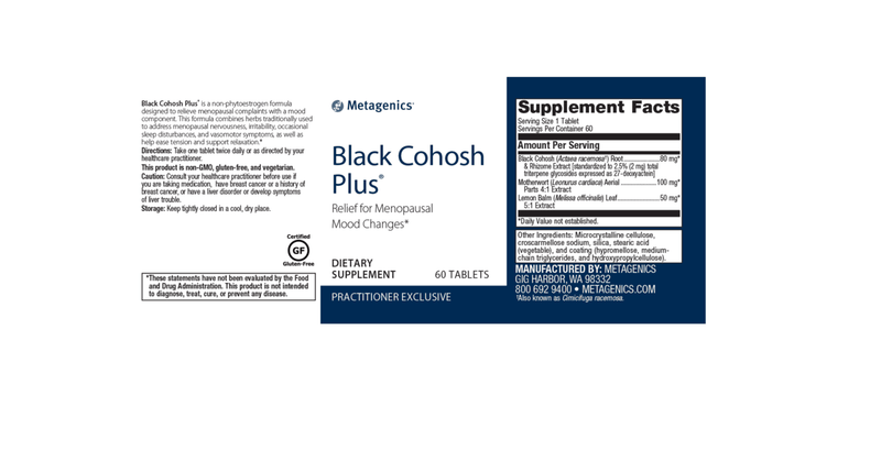 Black cohosh plus label