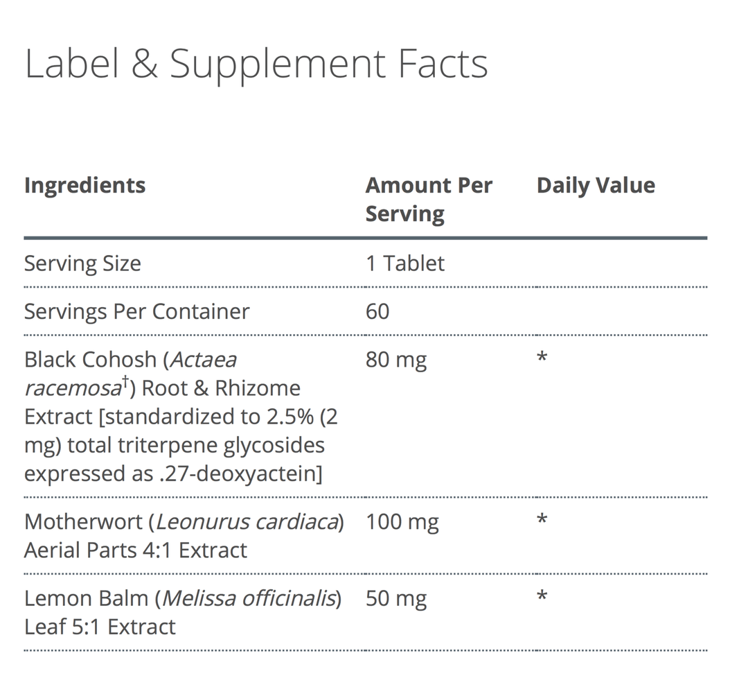 black cohosh plus label and supplement facts