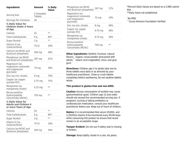 bone builder chewable supplement facts