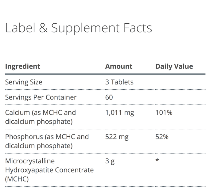 Bone Builder® Extra Strength (formerly Cal Apatite 1000) supplement facts