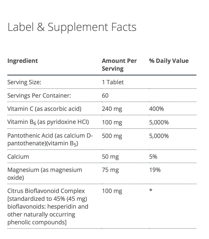 Cortico b5b6 supplement facts