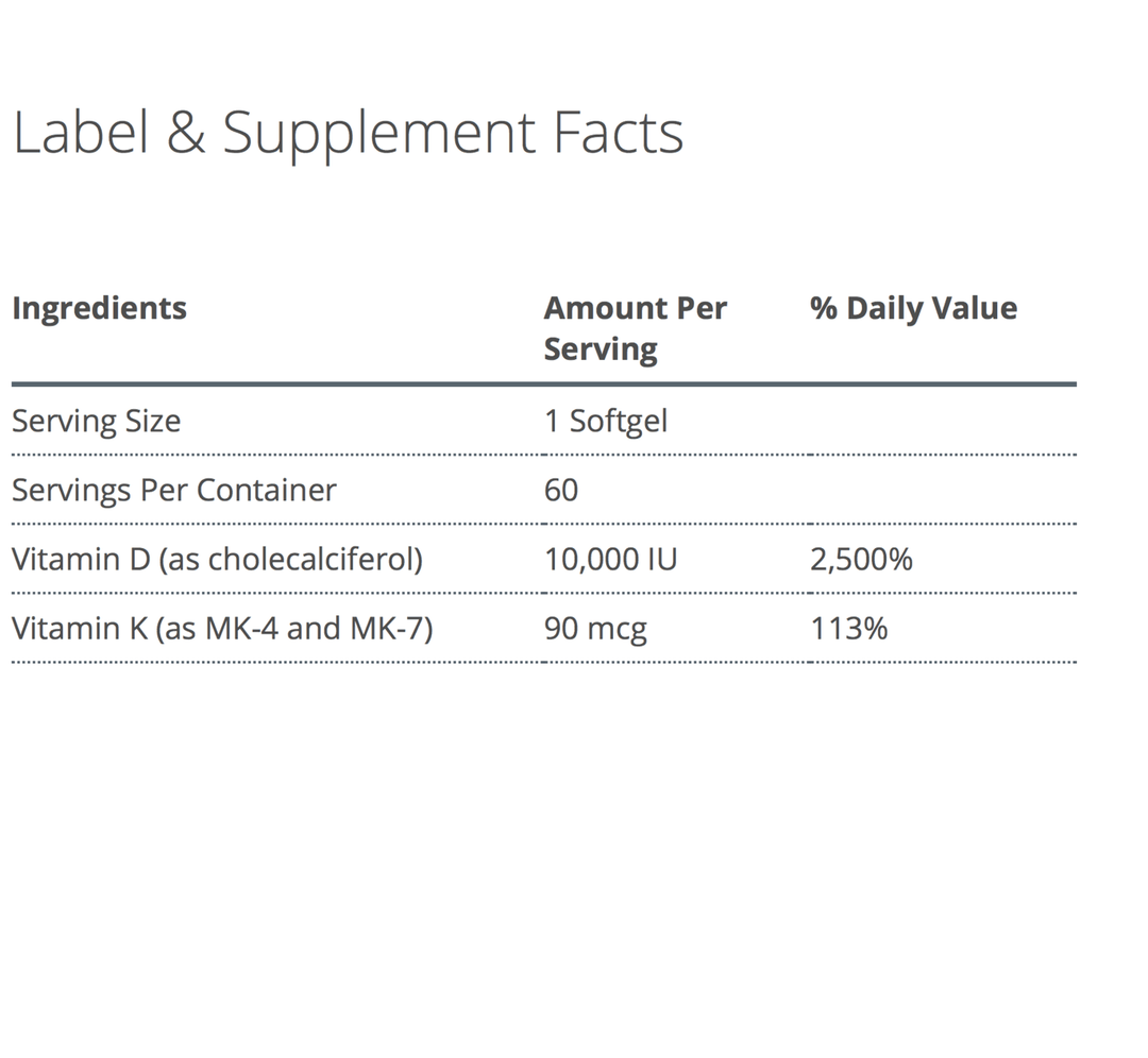 D3 10,000 + K supplement facts