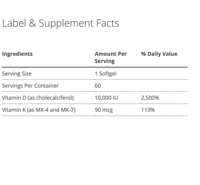 D3 10,000 + K supplement facts