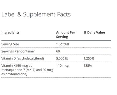 d3 5000 + K supplement facts