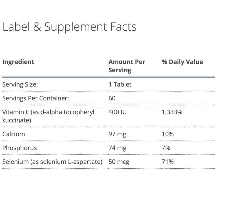 E-400 Selenium supplement facts