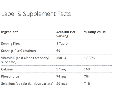 E-400 Selenium supplement facts