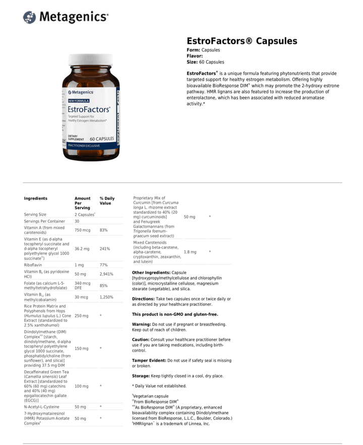 Estro Factors supplement facts