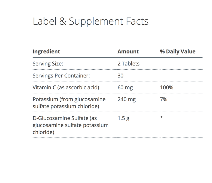 glucosamine sulfate 750 supplement facts