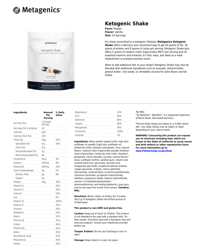 Ketogenic Shake information