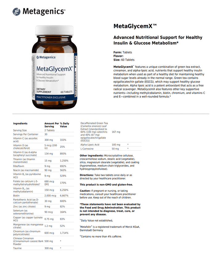 MetaGlycemX supplement facts - Pharmedico