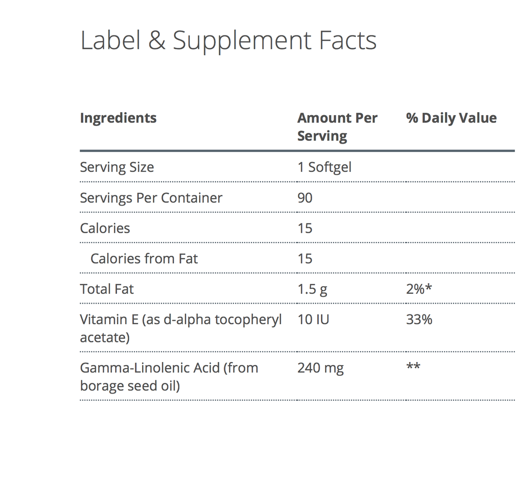 OmegaGenics GLA 240 supplement facts