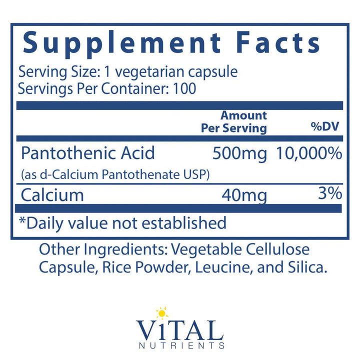 Pantothenic Acid 500mg - Pharmedico