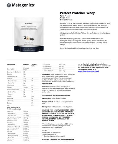 Perfect Protein® Whey Natural Vanilla Flavor info sheet