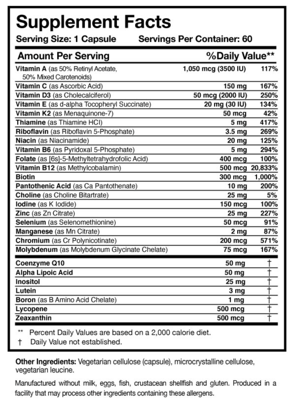 This is a Physician's Daily Multivitamin + D3 (iron-free) 60ct