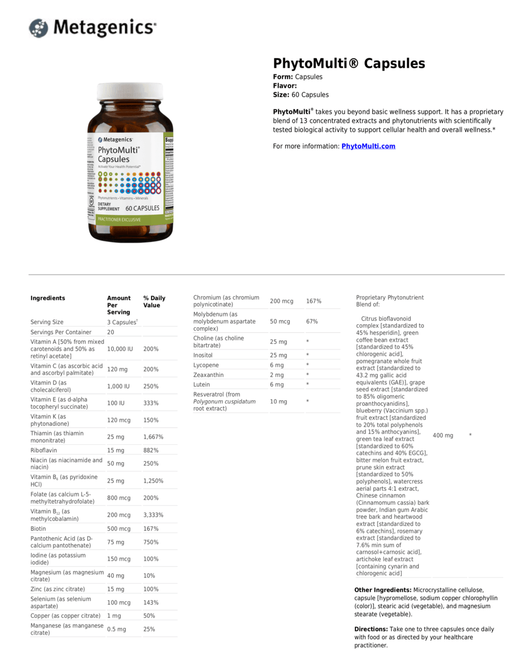 PhytoMulti 60ct information sheet - Pharmedico