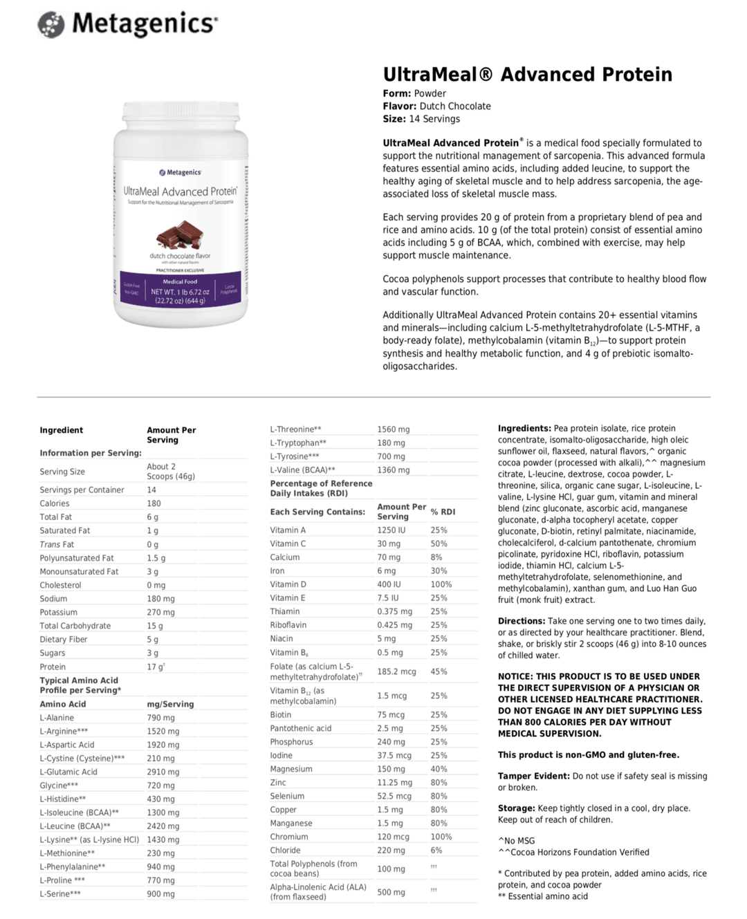 UltraMeal Rice chocolate flavor supplement facts- Pharmedico