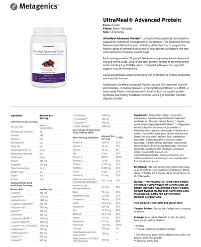 UltraMeal Rice chocolate flavor supplement facts- Pharmedico