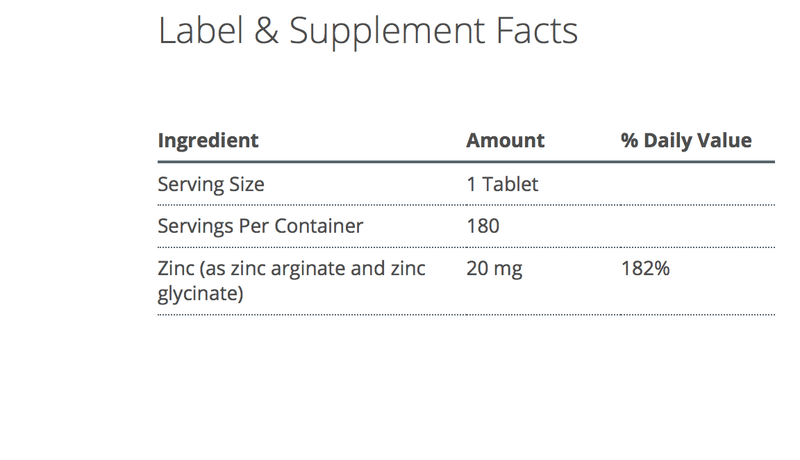 Zinc AG supplement facts