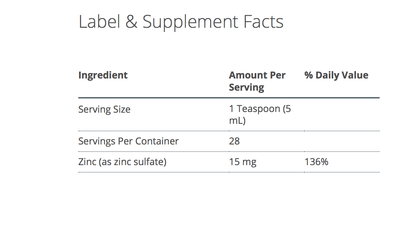 Zinc Drink supplement facts - Pharmedico